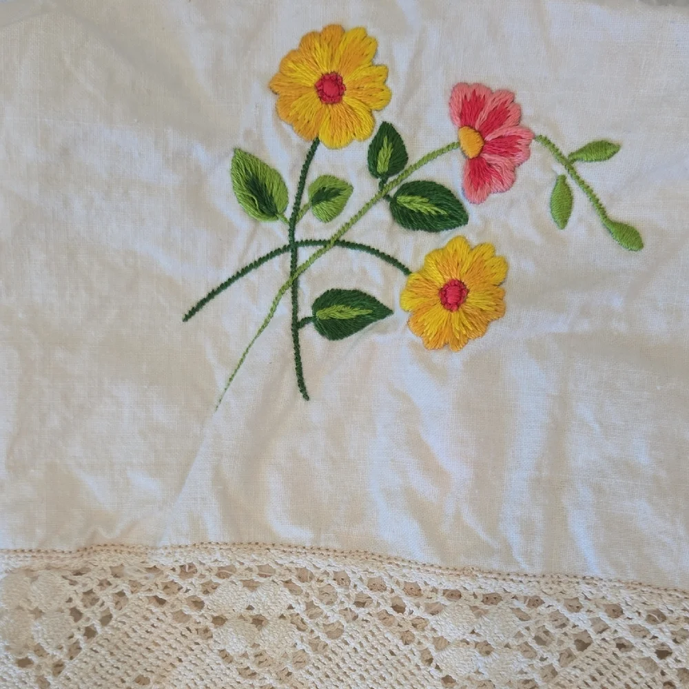 Source Unknown Floral Embroidered Pillowcases - Cream,‎ Pink, Yellow